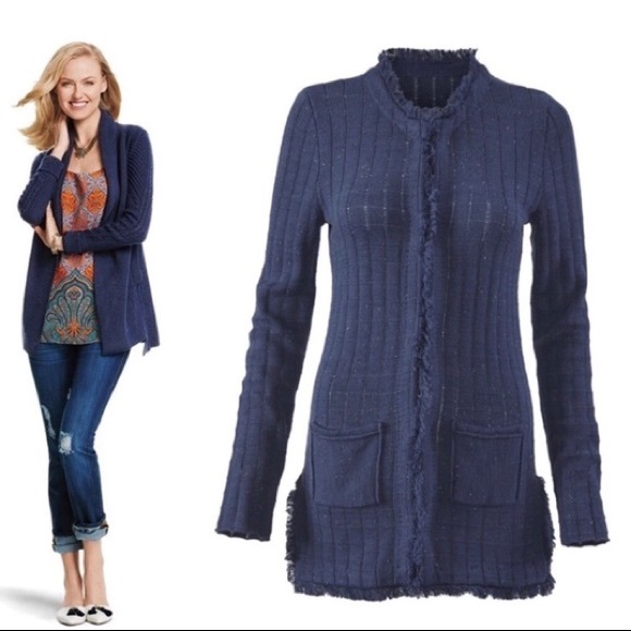 CAbi Sweaters - CAbi Duchess speckled navy cotton sweater
